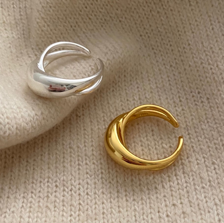 All Seasons Season 18K Gold Plated 925 Sterling Silver Solid Color Open Rings 925 Sterling Silver Rings