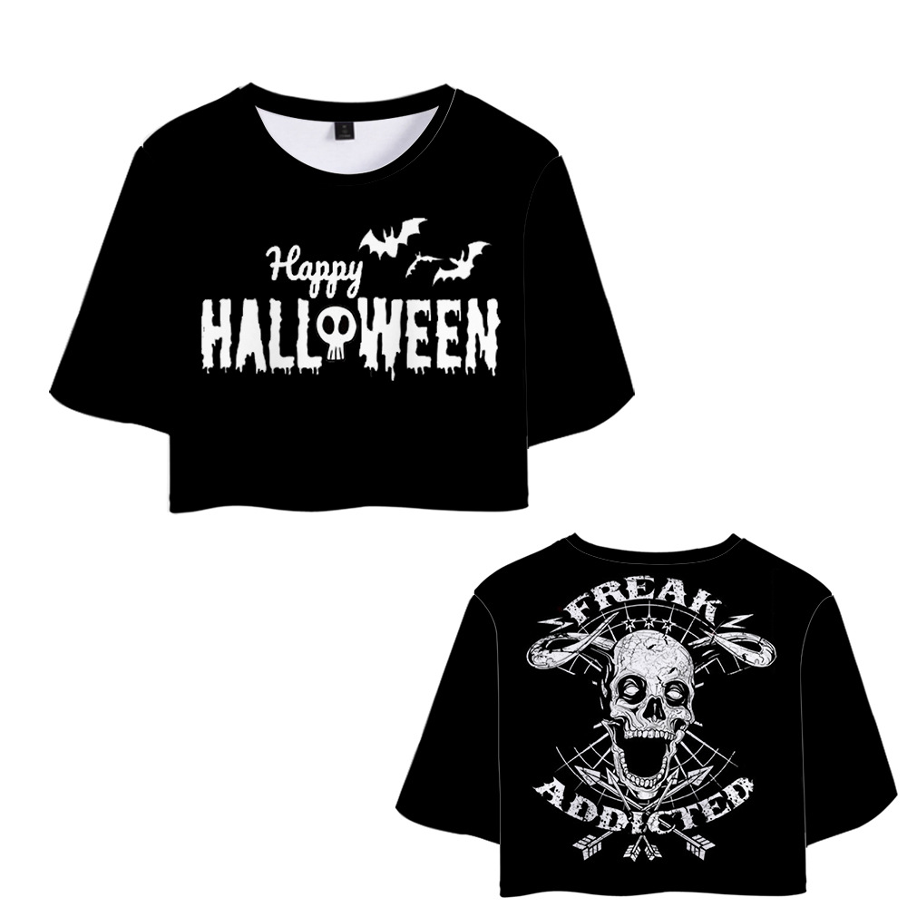 Mujeres Playeras Manga Corta Camisetas Impresión Sexy Murciélago Esqueleto Cráneo display picture 2