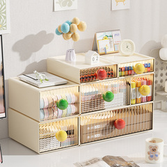 取っ手付きデスクトップ収納ボックス引き出し式寮デスクトップ多機能棚寝室アクセサリー防塵整理ボックス