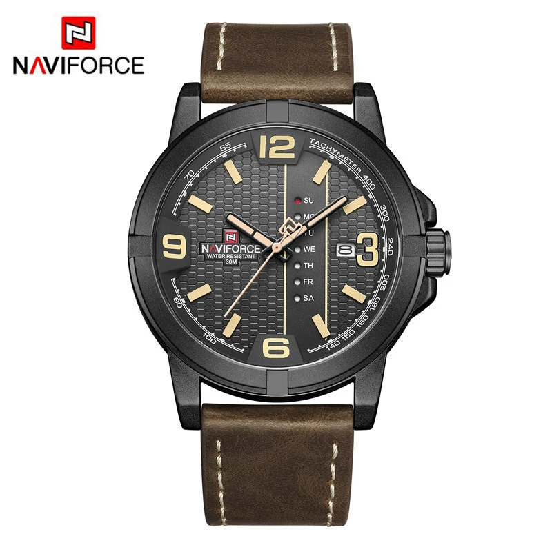 Naviforce Lingxiang 9177 новый мужской часы персонализированный циферблат кожаная игла выемка сплав недельный календарь стекло