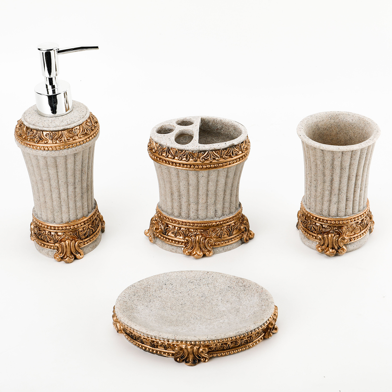 Venta caliente transfronteriza Juego de baño de resina para el hogar nórdico Botella de desinfectante de manos con patrón de mármol Juego de lavado de baño de cuatro piezas