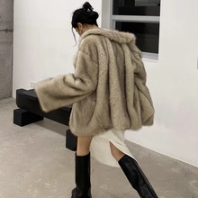 秋冬新款加厚仿狐狸毛皮毛一体年轻气质中长款环保皮草外套大衣女