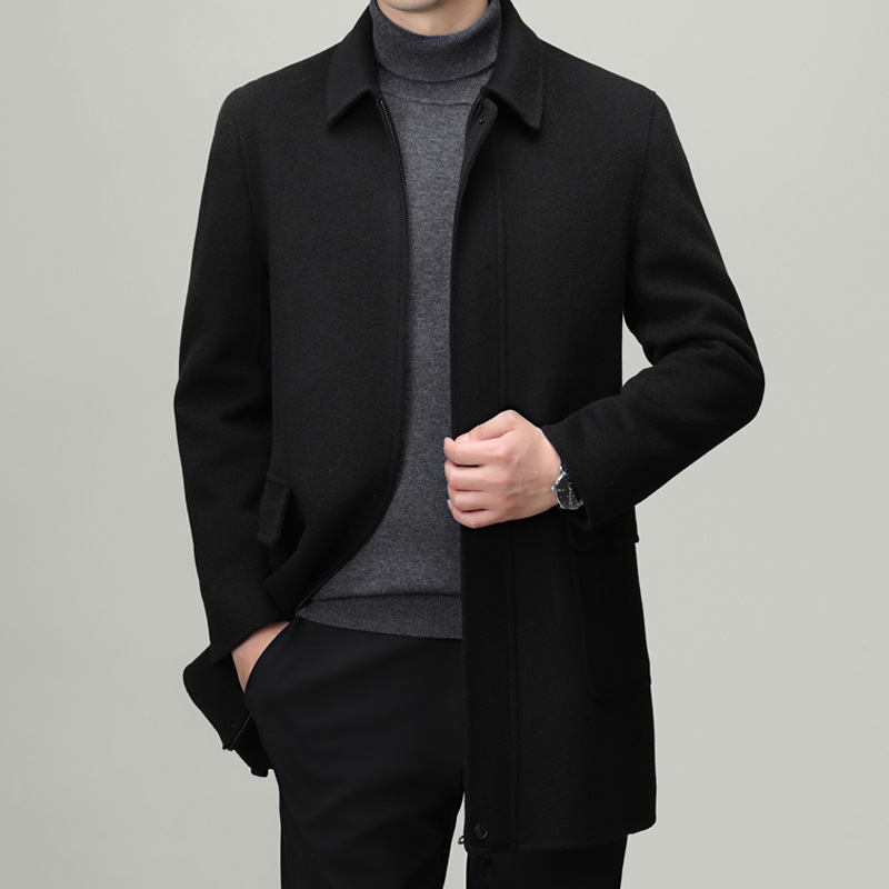 [100% Pure Wool] Luxury High-Count 100% Wool Men's Business Mid-Length Double-Sided Wool Trench Coat