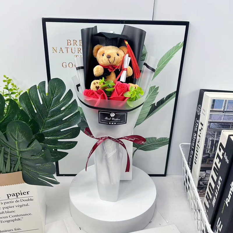 ヒマワリ幼稚園児卒業イベントプレゼント写真撮影卒業式博士熊漫画花束|undefined