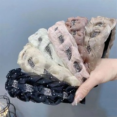 New Fashion Wide Edge Embroidered Crystal Georgette Stargazer Hairpin Braided Hair Accessory High-end Stylish Headband