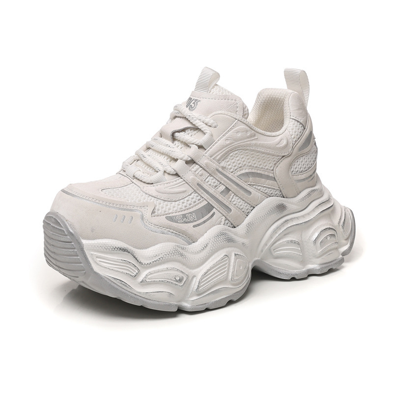 Giày sneaker nữ chunky đế dày tăng chiều cao phong cách thể thao — màu trắng