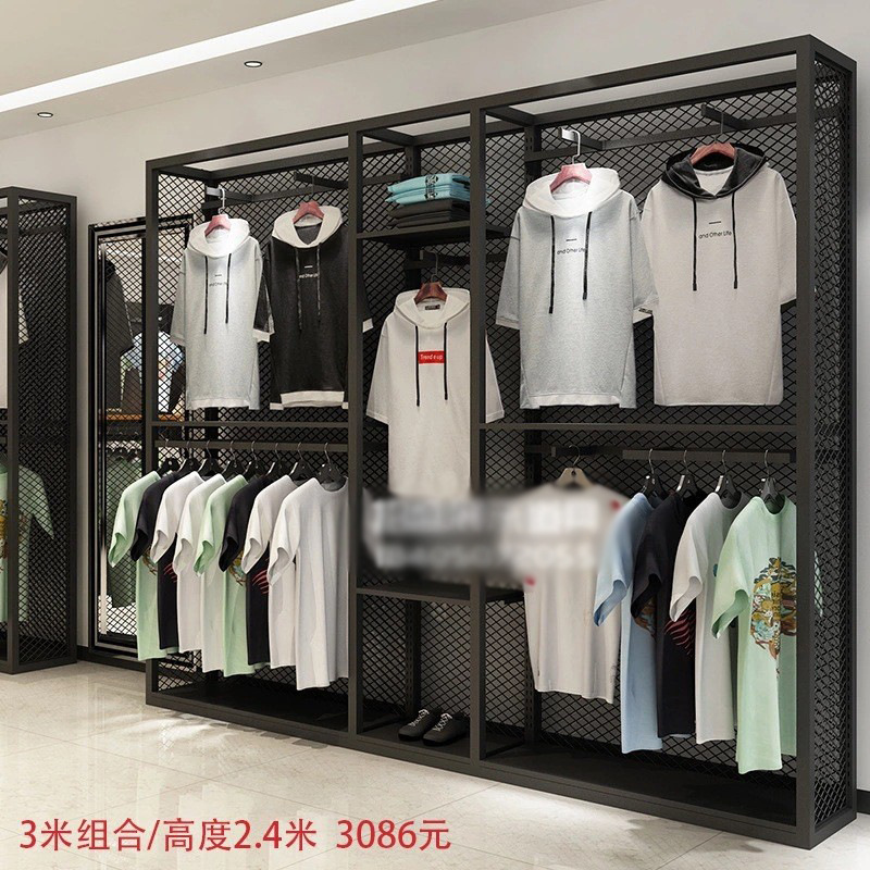Tienda de ropa de alta gama soporte de exhibición estante de los hombres vitrina de piso negocio casual hombres tienda de ropa colgando estante