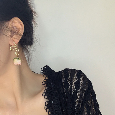 耳环2021年新款潮韩国气质个性复古永生花超仙长耳坠耳饰|ms