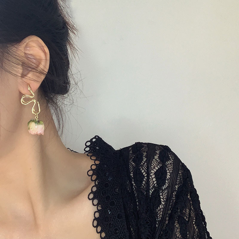 耳环2021年新款潮韩国气质个性复古永生花超仙长耳坠耳饰|ms