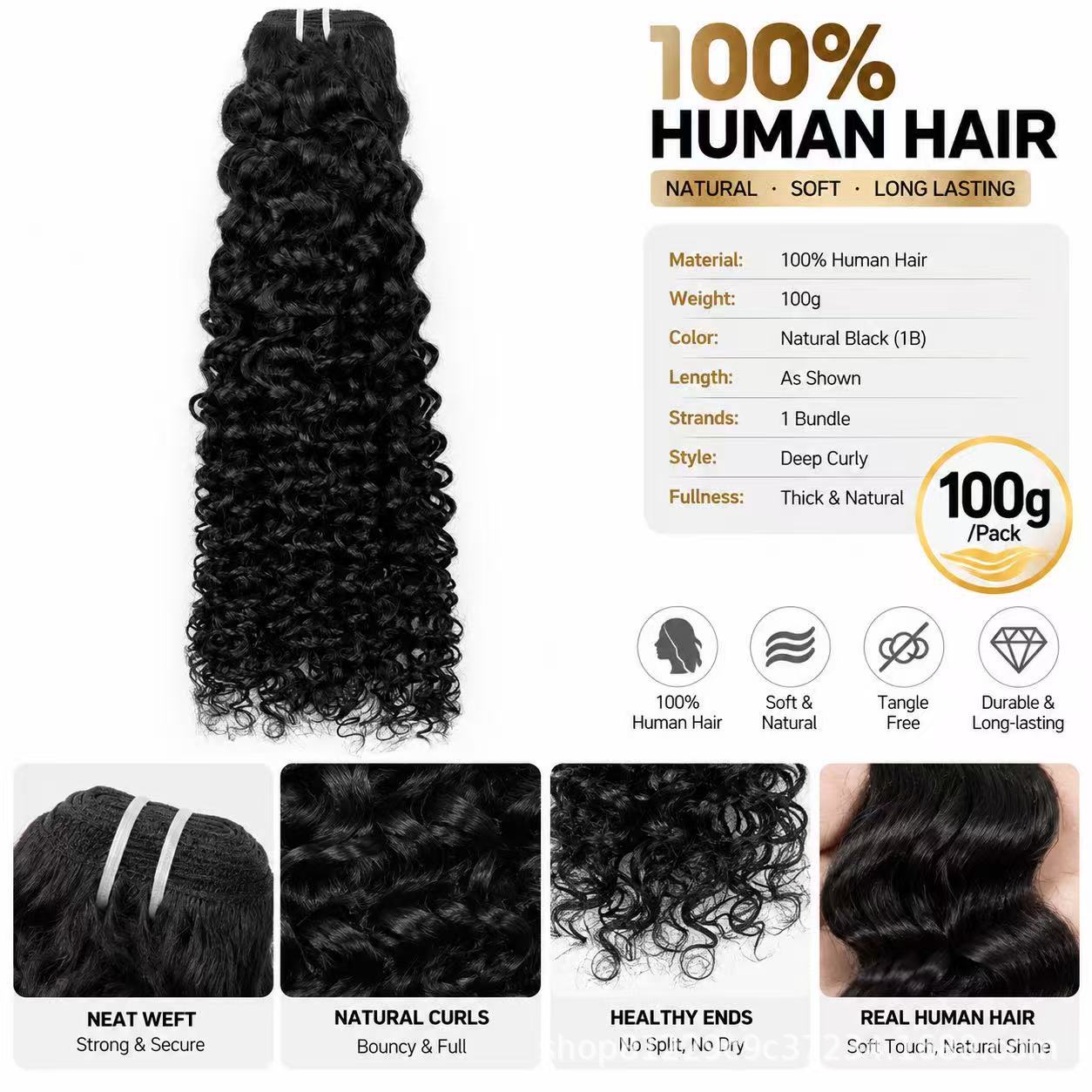 Cortina de Cabello Onda de Agua de Cabello Humano Real, Se Puede Teñir y Rizar, para Mujer image 3