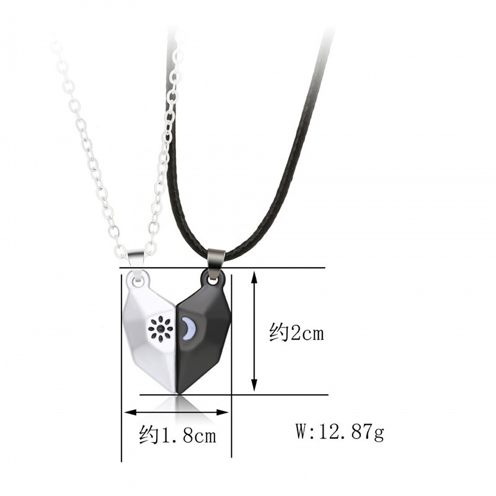 Nouveau pendentif cœur soleil lune amour pour femmes et hommes, style simple et tendance, orné de pierres magnétiques en forme de cœur. Collier de couple._voghion.com