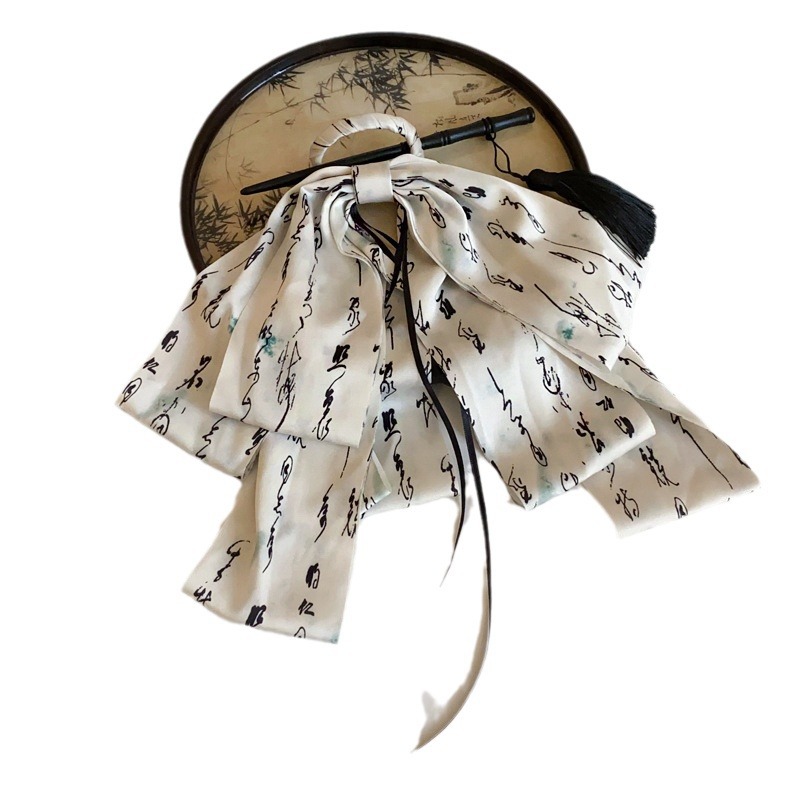 New Chinese Bamboo Leaf Ink Painting Bow Tassel Hairpin Elegant Retro Wood Hairpin Headwear Antique Advanced Hair Accessories