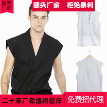 新款男式简单大方宽松无袖衬衫背心黑白色时尚休闲非主流个性