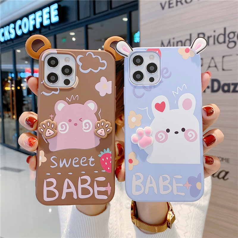For Samsung S23 Note20 phone case A32 A12 cute bear rabbit super cute ears A55 lovers soft foreign trade