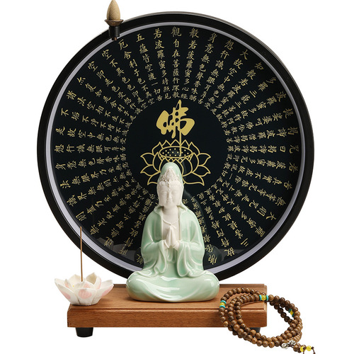 Ceramic South China Sea Guanyin Bodhisattva Buddha statue living room home sitting lotus worship ornaments lamp circle folding ten Guanyin Bodhisattva statue
