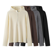 24秋季新款百搭休闲运动风半拉链连帽针织衫宽松慵懒风长袖上衣女