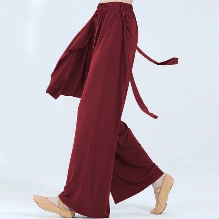 Classical dance pants, loose and flowing wide-leg pants with ribbons, summer straight-leg trousers, modern dance exam practice pants, in stock.