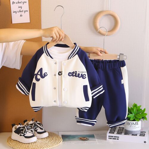 Spring and autumn children's wear new suit, boys 'baseball, handsome, foreign style, spring and autumn casual three-piece set, baby's spring clothes, sports