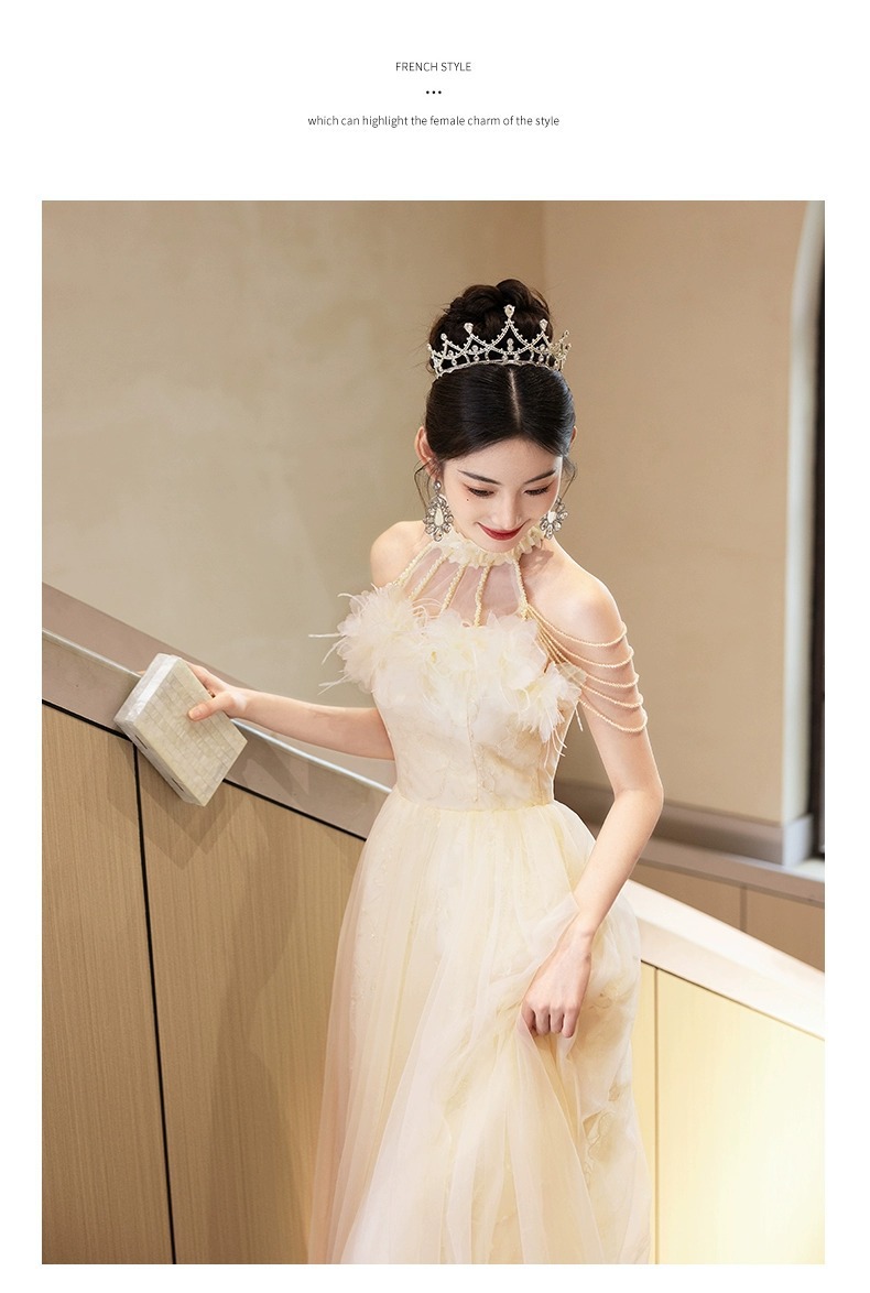 Elegant Champagne Colored Evening Gown New Style Long Dress For Women Suitable For Engagement Understated Luxury Ethereal Beauty_ecoleips.com