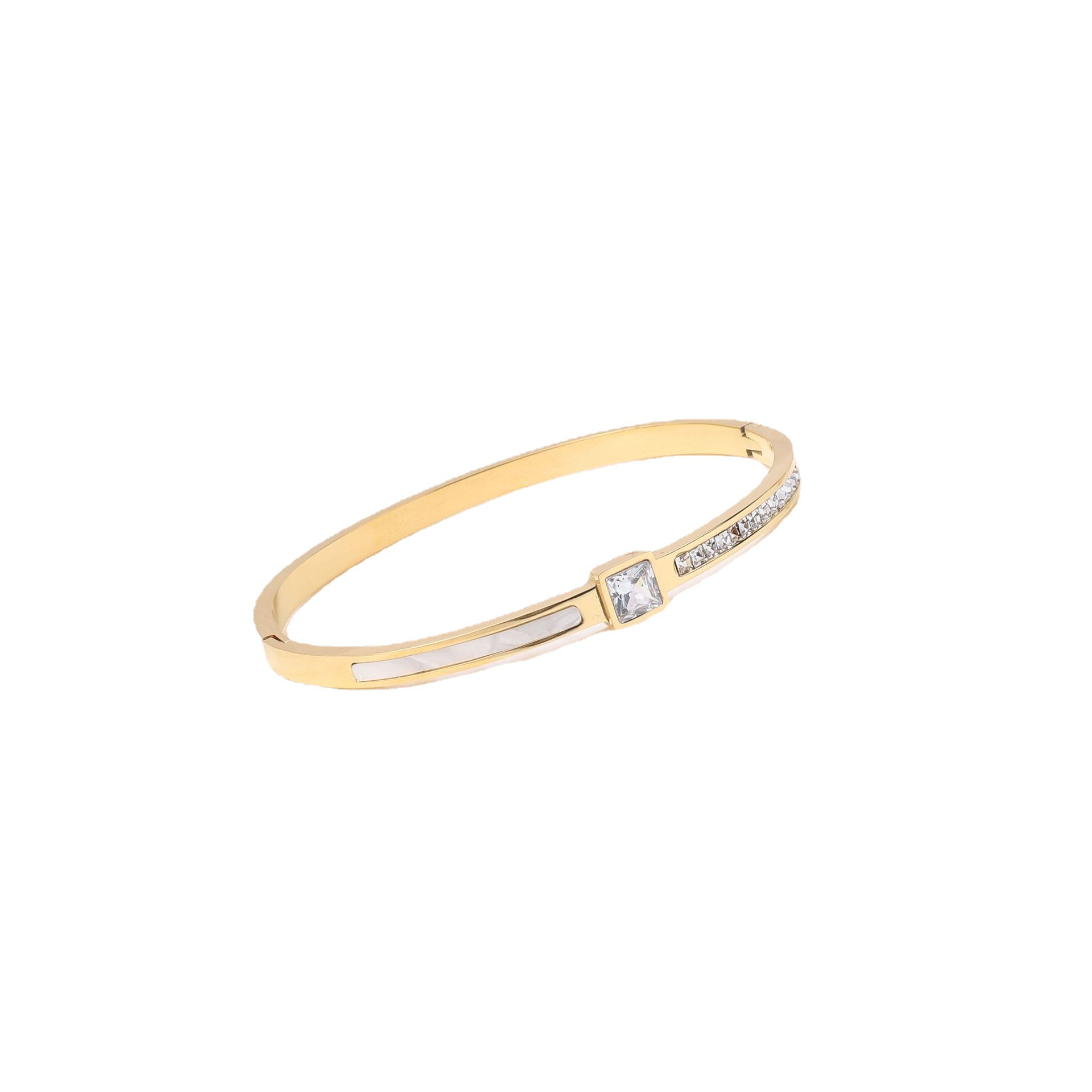 Brazalete de diamante cuadrado de acero de aluminio de oro real de lujo ligero nicho de diseño de alta calidad no se desvanece joyas de brazalete de anillo de mujer
