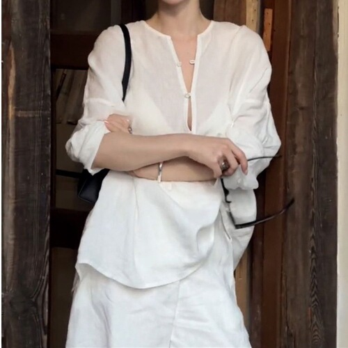 Korean simple commuting sunscreen white shirt top and shorts two-piece 2026 summer fashionable all-match new