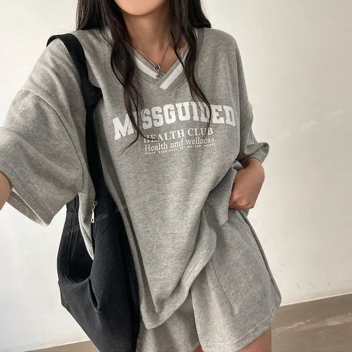 Women's Suit Summer European and American Style Cross-Border New Student Loose Short-Sleeved Shorts Sports Casual Printed Two-Piece Set