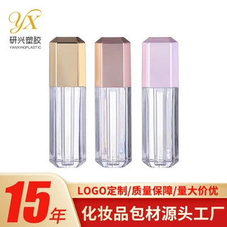 厂家直供多切面唇彩管空管粉金盖透明唇釉管时尚化妆品包材定制