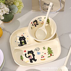 分割脂肪低減ディナープレート、一人用、家庭用朝食食器、子供用セラミックかわいい定量プレート、分割3分割ディナープレート