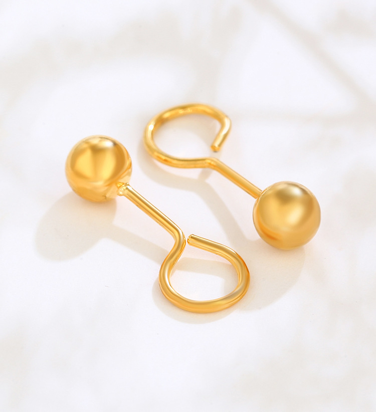 Gold Plated Earrings With Smooth Round Bead Earrings And Simple Mini Curved Hook Tassel Earrings_voghion.com