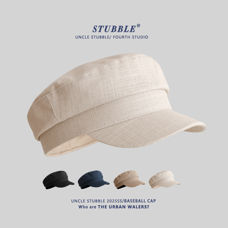 Korean Style Cotton and Linen Newsboy Hat for Girls, Fashionable and Versatile Pure Color Painter's Hat, Flat Top Retro Navy Style Hat for Men Korean Style Cotton and Linen Newsboy Hat for Girls, Fashionable and Versatile Pure Color Painter's Hat, Flat Top Retro Navy Style Hat for Men