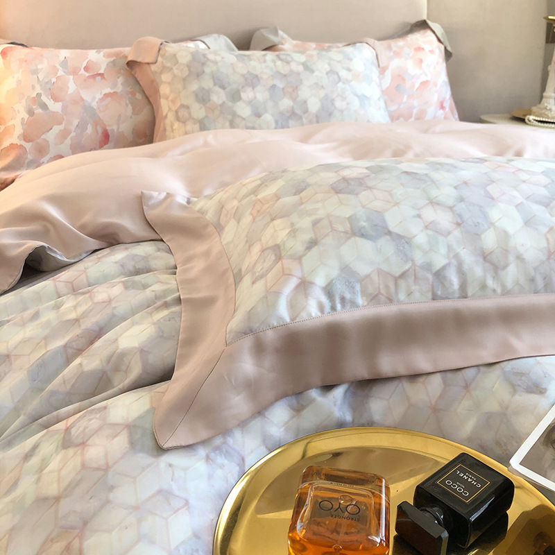 轻奢肌理数码印花寝具床上用品春夏丝滑亲肤兰精天丝四件套家纺-阿里巴巴