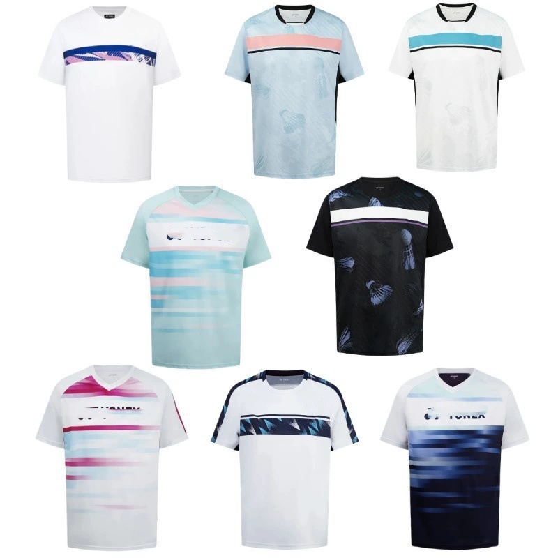 2025 новая одежда для бадминтона yy для мужчин и женщин, быстросохнущая тренировочная одежда с короткими рукавами для соревнований, теннисные дышащие топы, командная одежда