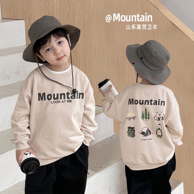 AOAOKIDS Children's 2024 Spring Collection Korean Style Baby Top with Cool Letter Cartoon Print Crew Neck Boys' Sweatshirt