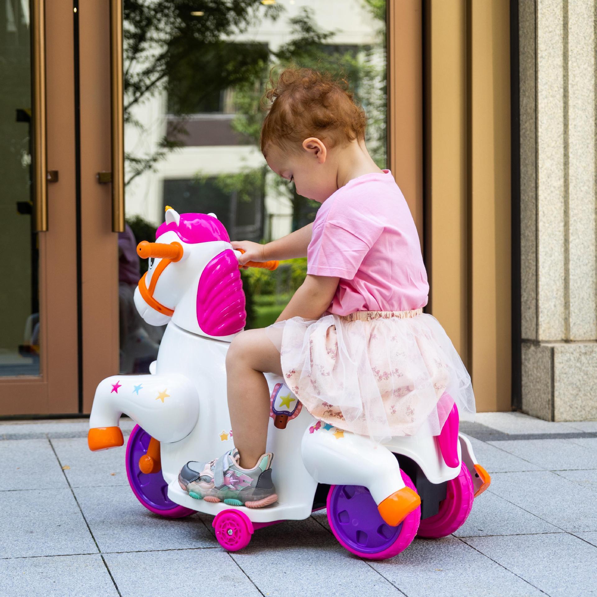 Haier Fort Toys Coche de juguete eléctrico para niños Engrosamiento Carga Niños y niñas Bebés Unicornio Educación temprana Música Puzzle
