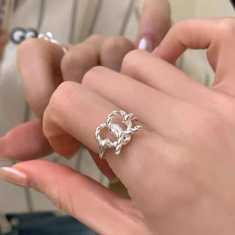 褶皱肌理戒指女几何不规则S925银个性开口指环ins小众设计食指戒|undefined