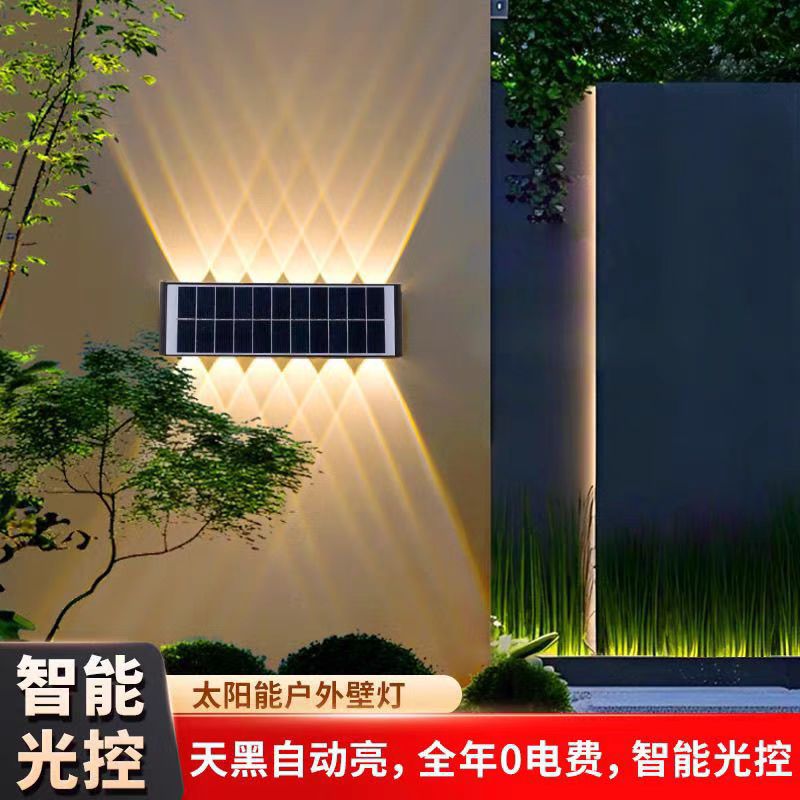 Transfronterizo nueva lámpara de pared solar villa jardín pared exterior de luz luminosa hacia arriba y hacia abajo LED lámpara de pared al aire libre impermeable