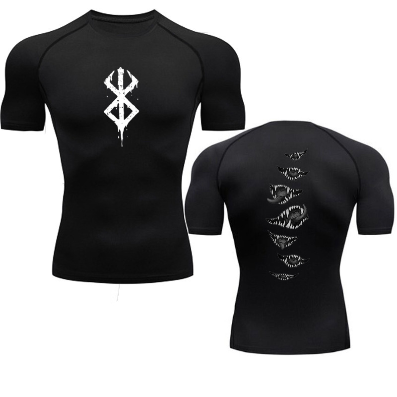 Anime-Style Bold Men's Compression Shirt for Fitness, Running, Gym, and Quick-Dry Sports