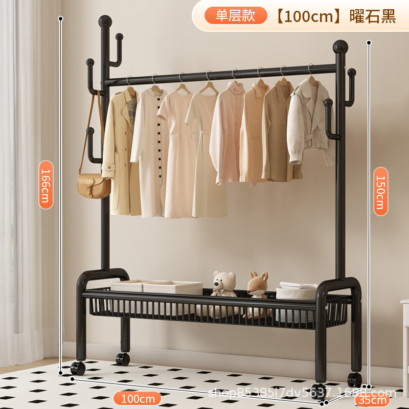 100cm 클래식 블랙 단층 메쉬 바구니丨6 후크 + 금속 캐스터 휠