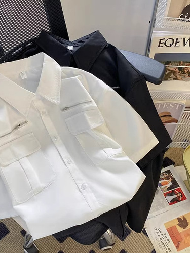 Workwear Short Sleeve Shirt Men Summer High Street Indie Advanced Design Aesthetic American Heavyweight Loose Casual Inch Shirt Jacket