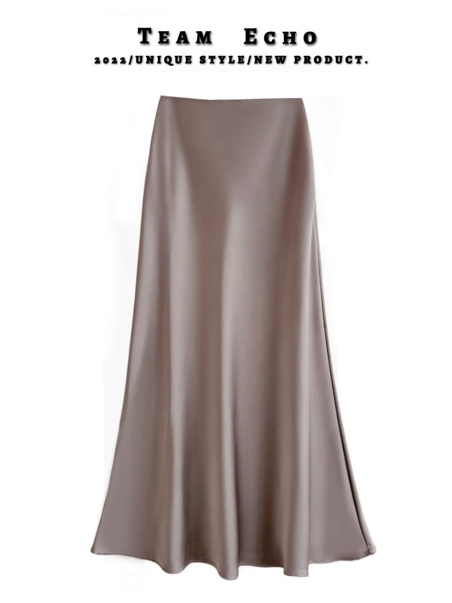High Waist Slimming Mid-Length Satin Acetic Acid Silk Skirt Spring and Summer 2024 New Hip Fishtail A- Line Long Skirt