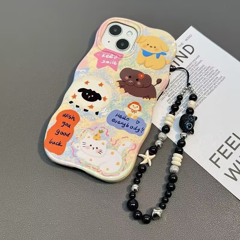 黒三匹の猫携帯電話ビーズクールブラック日本と韓国の CCD ストラップ DIY ハイエンド手作りビーズ多用途ニッチ|undefined