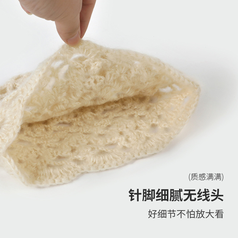韩系立体花朵针织冷帽女春夏季新款显脸小透气帽子镂空编织包头帽|undefined
