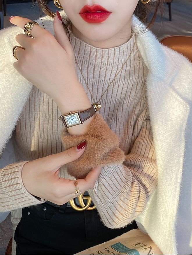 Otoño y invierno nuevo estilo coreano versátil camiseta de base de cuello medio alto con una camiseta de lana de color sólido y suéter de punto de lana para mujeres
