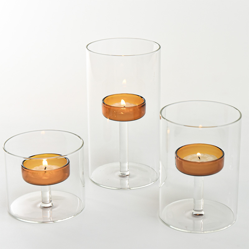 Cilindro europeo candelabros de vidrio de colores lámpara de aceite a prueba de viento candelabros decorativos para el hogar creativos regalos de cena a la luz de las velas