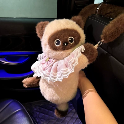 Car tissue box/set Car Seat Back Hanging - siamese-cat-pink-bow-scarf