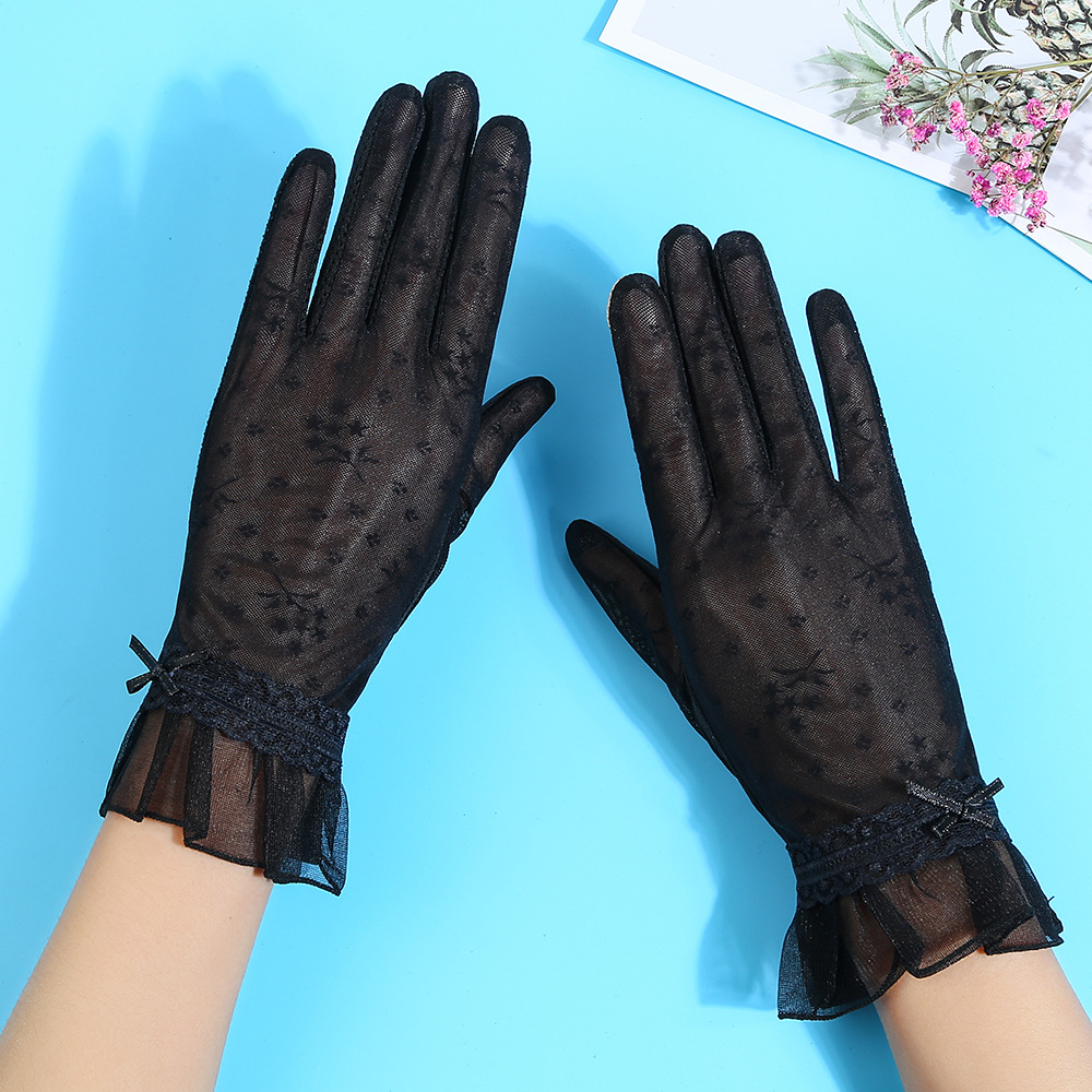 Primavera y Verano de encaje de las mujeres de dedo largo de conducción deportiva al aire libre a prueba de sol ligero transpirable fresco guantes de pantalla táctil