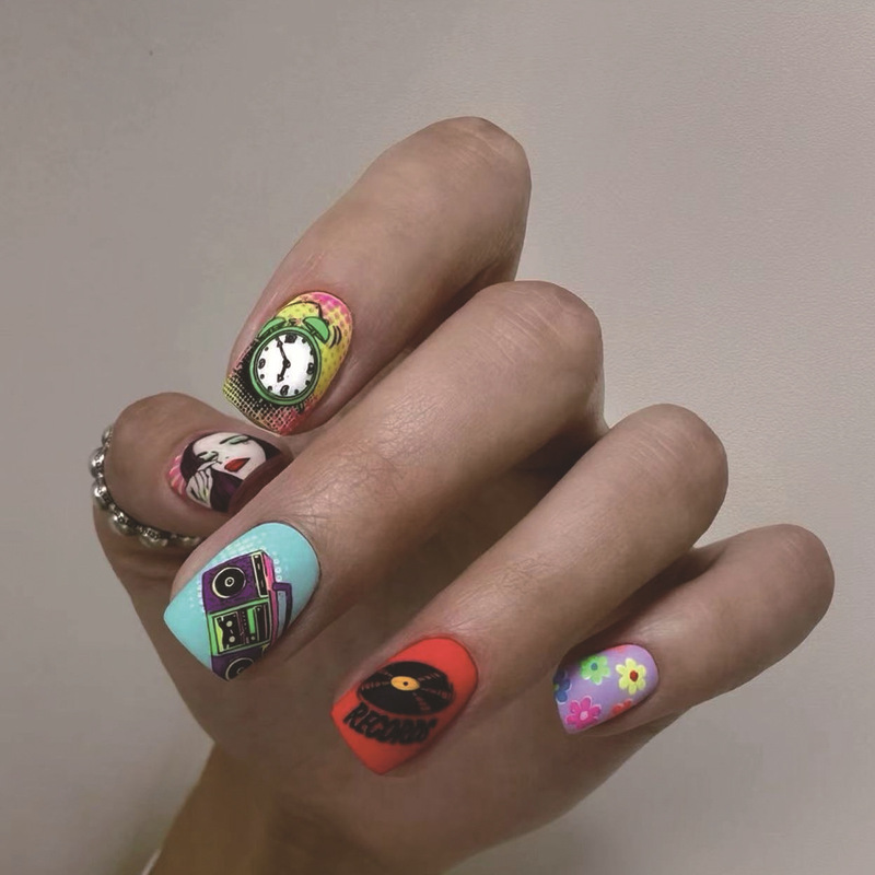 Short square frosted cross-border wear nail patch retro rock design finished nail art fake nail pressing nail piece