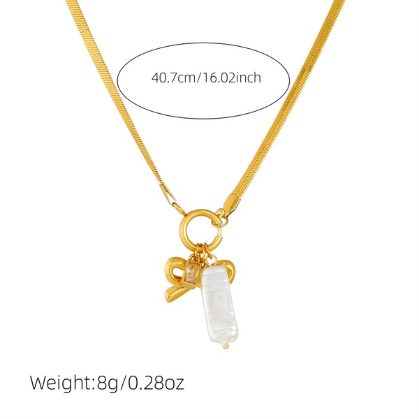 Elegant retro pendant stainless steel with bow pearl