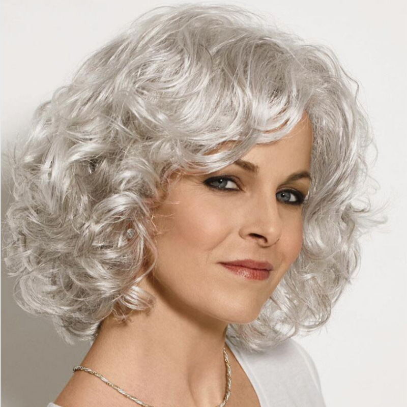 Cross-Border Hot-Selling European and American Style Short Curly Wig for Women, Suitable for Middle-Aged and Elderly, Daily Use, with Side Bangs, Made of High-Temperature Fiber