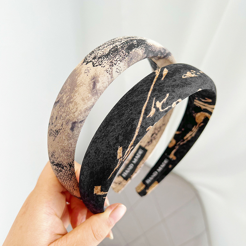 韓國東大門氣質印花海綿發箍增高顱頂網紅寬邊頭箍髮飾發捆女R578